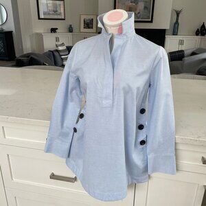 Chico's Pull On 3 Button Cotton Tunic Top w Lg Button Detail Lt Blue Sz 2P NWOT